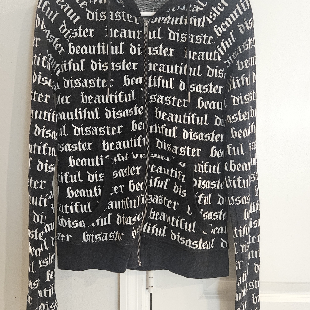 Black 'Beautiful Disaster' Zip Hoodie - Women Jacket